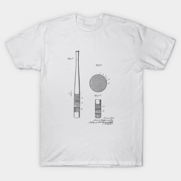 Baseball Bat Vintage Patent Drawing T-Shirt by TheYoungDesigns